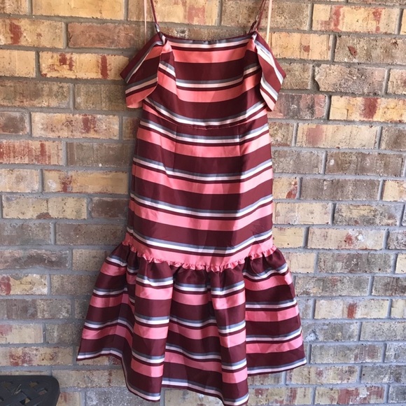 ASOS Pink, Dark Mauve, White & Grey Striped Ruffle Dress - Picture 11 of 12